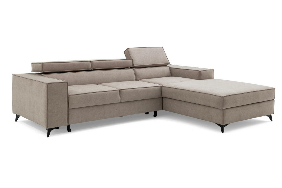ECKSOFA PURE S Rechts mit Schlaffunktion 127x215 Velours Creme - Creme/Schwarz, Holz/Textil (204/281cm) - Muffo