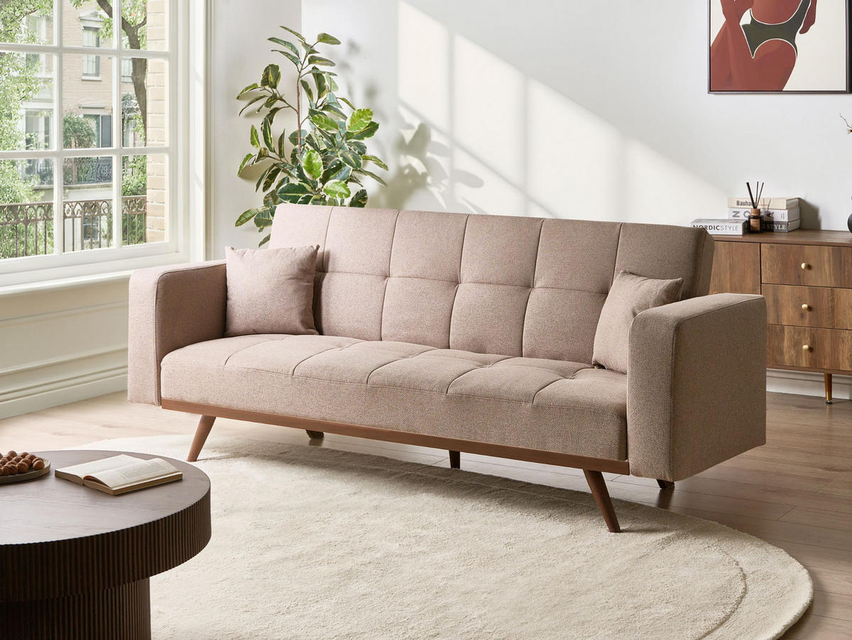 SCHLAFSOFA 3-Sitzer Hellbraun Hjulby - Hellbraun, Textil (220/90/82cm) - Beliani