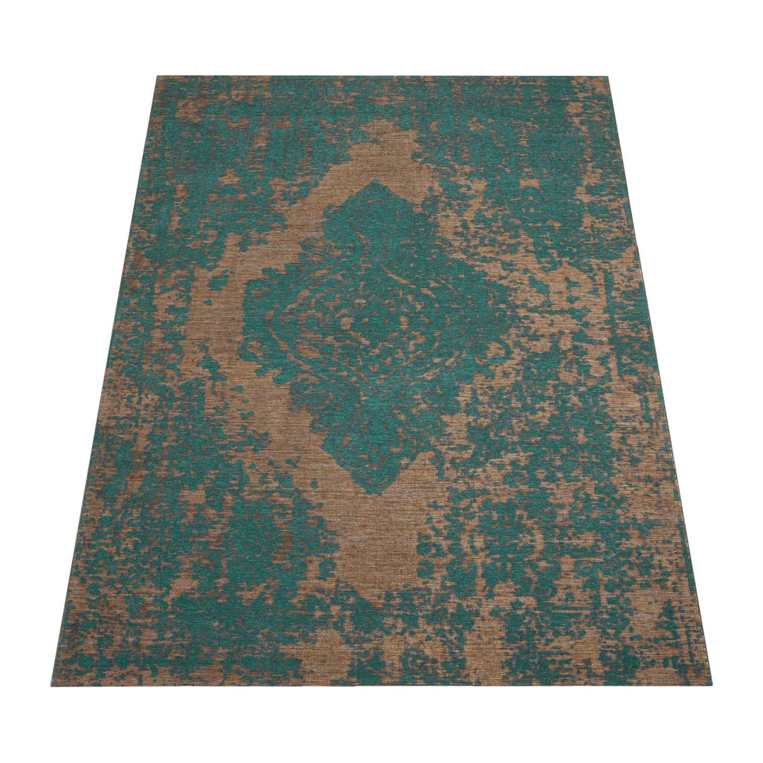 TEPPICH Kurzflor Vintage Wohnzimmer schmutzabweisend Türkis Rechteckig 160x230 - Blau, Textil (160/230cm) - KADIMA DESIGN