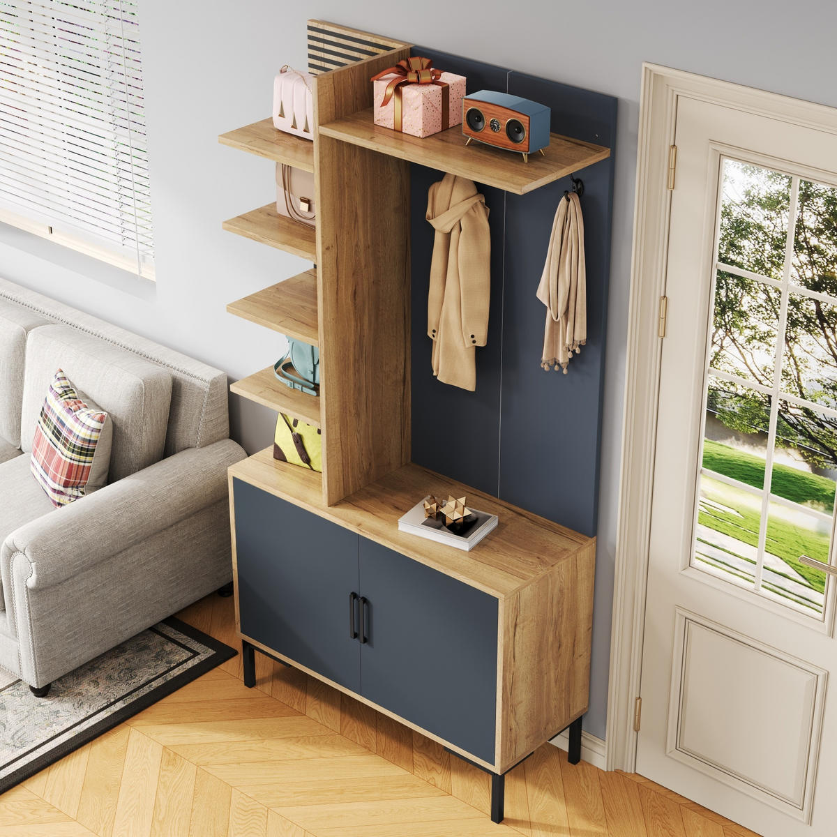KLEIDERSCHRANK Schuhfach Regale Haken verstellbar modern - Naturfarben, Holzwerkstoff (40/190.05/100cm) - FLIEKS