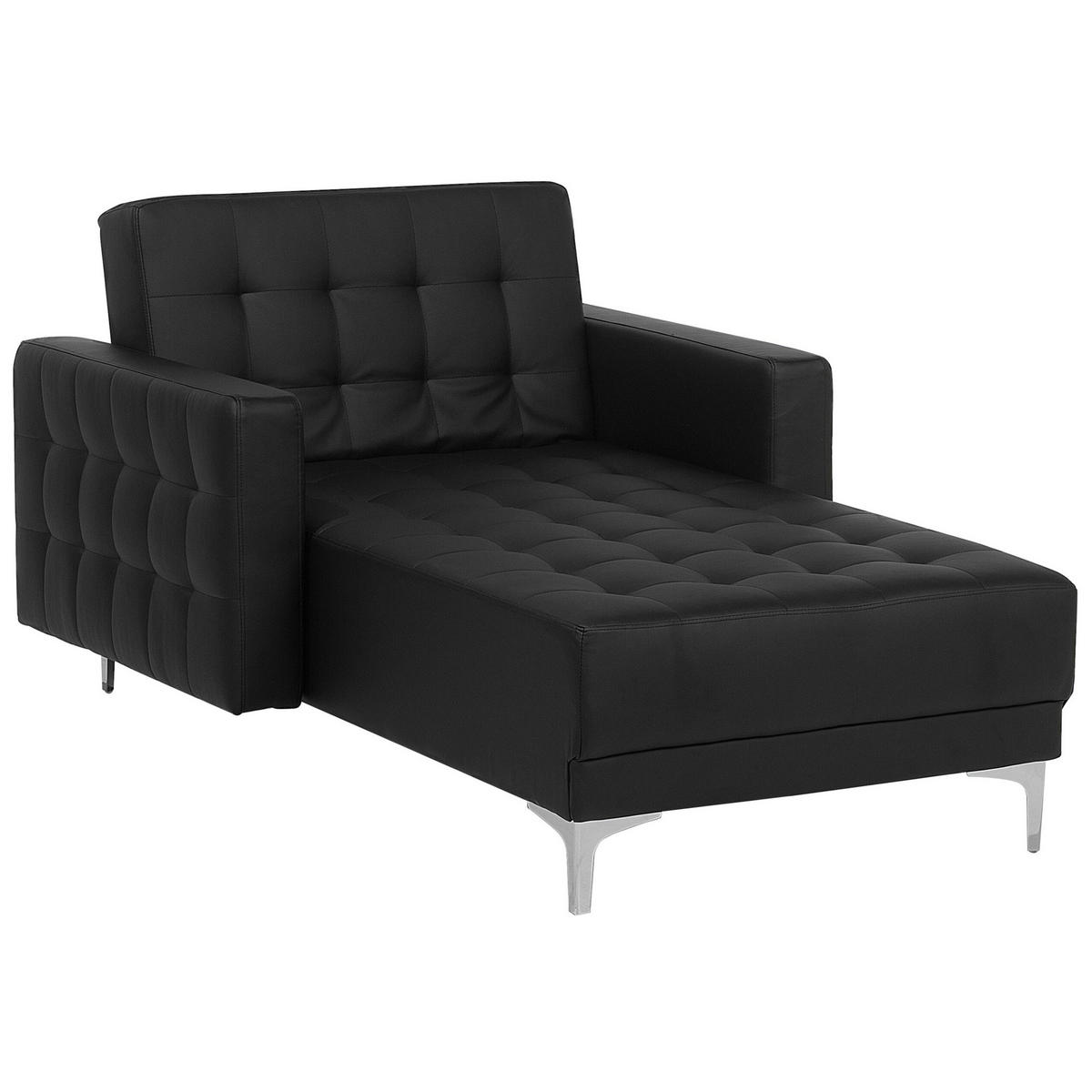 CHAISELONGUE Kunstleder schwarz/silber Aberdeen - Silberfarben/Schwarz, Kunststoff/Textil (107/83/168cm) - Beliani
