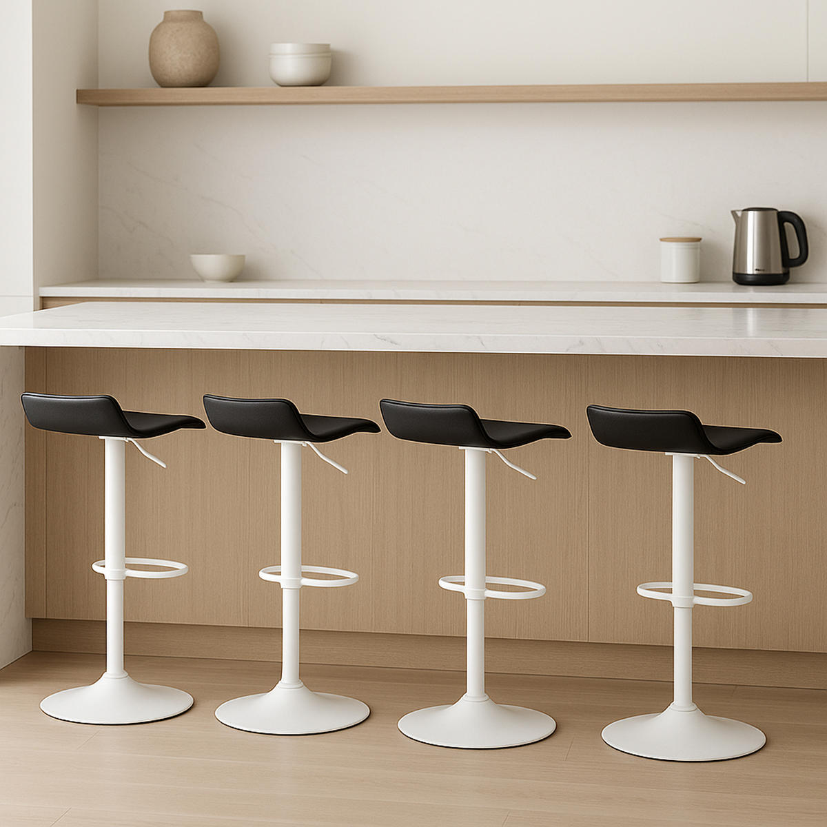 BARHOCKER Dynasty Kunstleder weiß schwarz - Schwarz/Weiß, Kunststoff/Metall (36/84/39cm) - TPFLiving