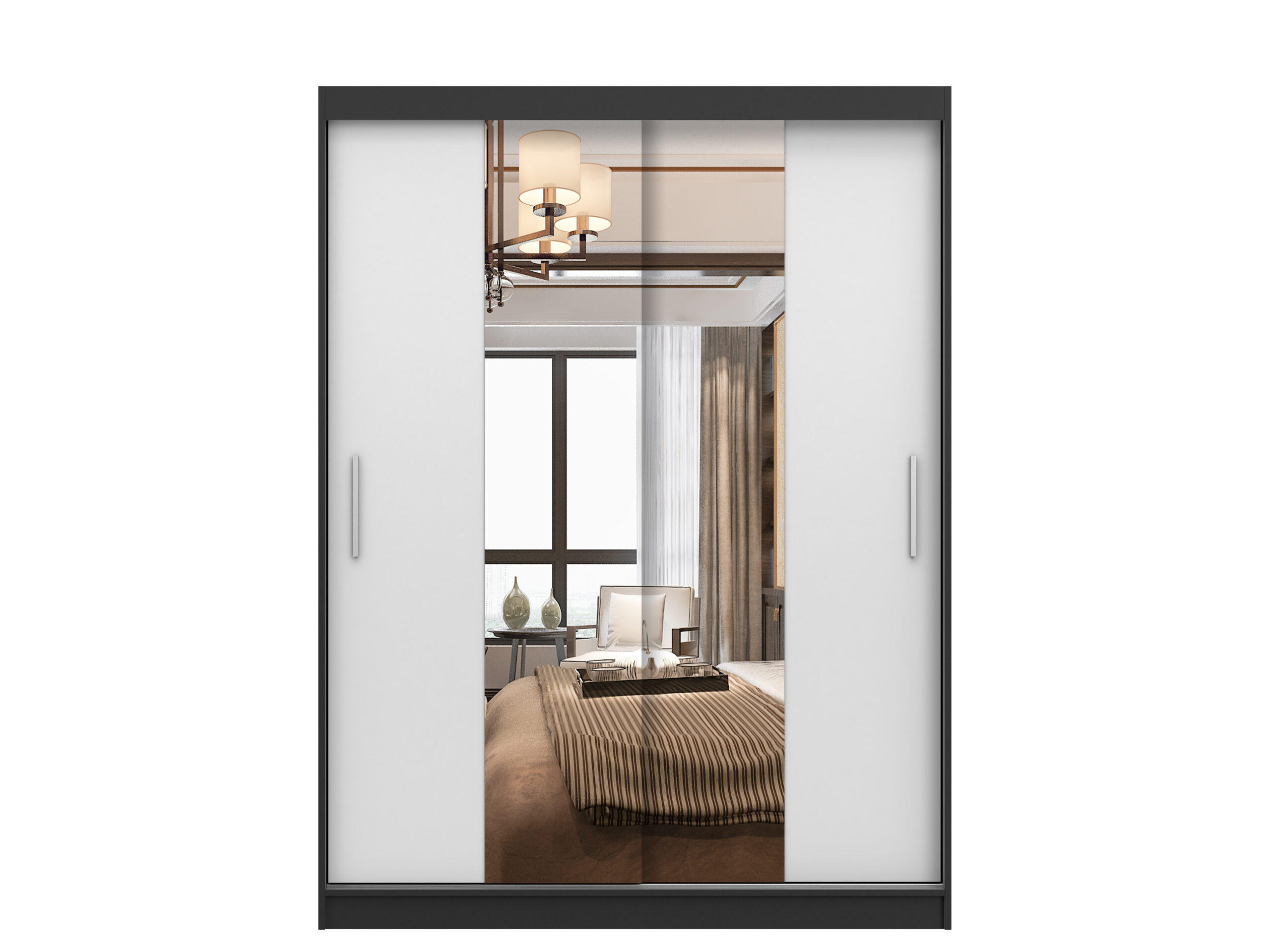 SCHIEBETÜRENSCHRANK - LARA 01 (Schwarz + Weiß) - Schwarz/Weiß, Holzwerkstoff/Metall (150/200/61cm) - Möblo