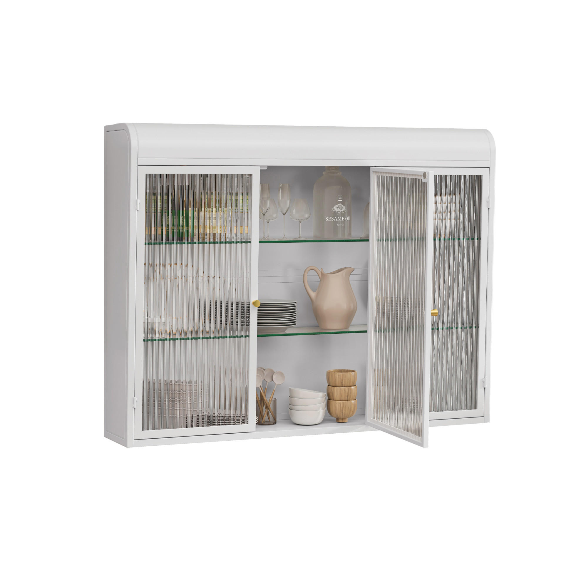 KÜCHENOBERSCHRANK 90/19.5/70 cm aus Glas Metall mit Glastüren, Weiß - Weiß, Glas (90/70/19.5cm) - Redom