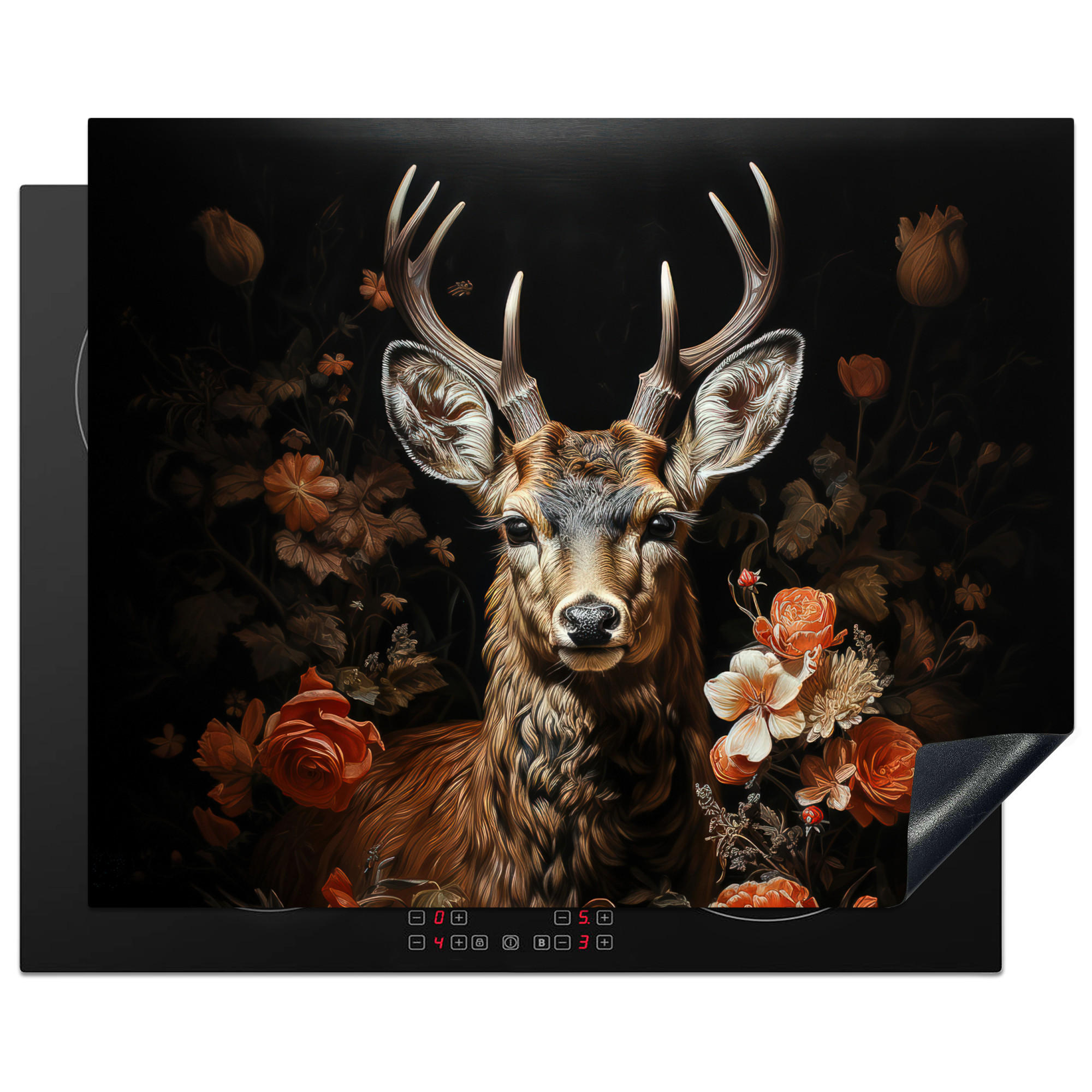HERDABDECKPLATTE Hirsch - Tier - Blumen - Natur - Botanisch 65x52 cm - Kupferfarben, Kunststoff (65/0.2/52cm) - MuchoWow