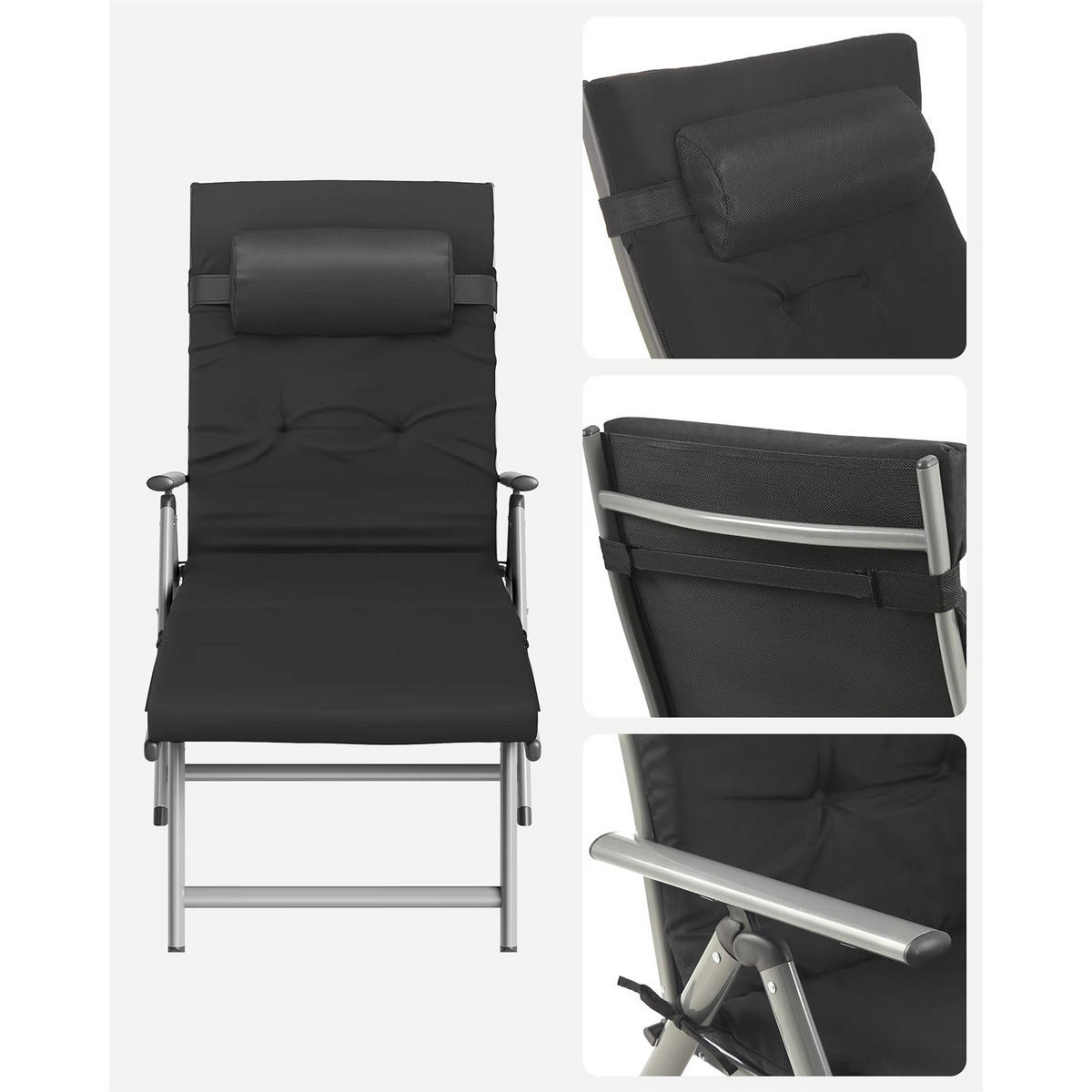 LIEGESTUHL klappbar Aluminium 150 kg verstellbar - Schwarz, Metall (48/39/183cm) - Kaket