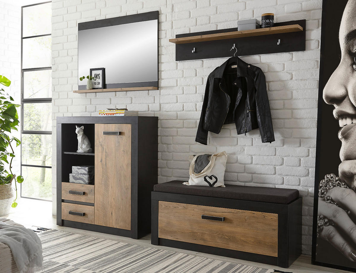GARDEROBENPANEEL Kastanie und grau Fresco, Flur Wandgarderobe, 107 x 23 cm - Kastanienfarben/Grau, Holzwerkstoff (107/23/18cm) - Furn.Design