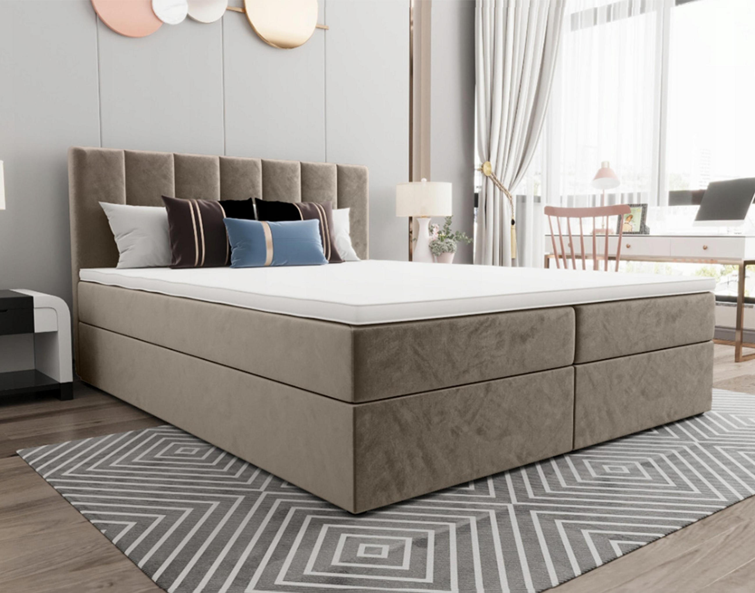 BOXBETT Benetutti 140/200 cm in Beige – mit Bettkasten und Topper - Beige/Schwarz, Holz/Holzwerkstoff (140/200cm) - AX Living