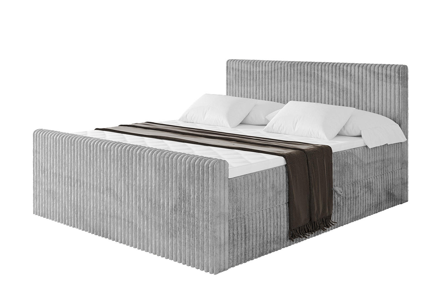 BOXBETT mit Matratze H4 und Lattenrost - TOLO-Z - 180x200 Cord - Hellgrau - Hellgrau, Holzwerkstoff (180/200cm) - ALTDECOR