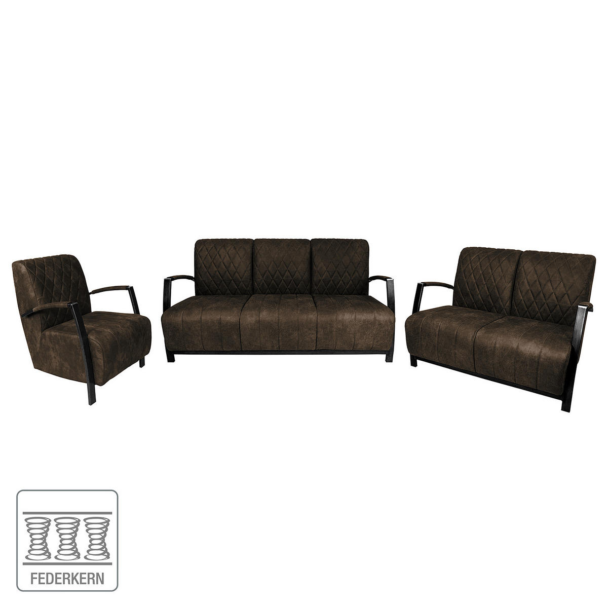 POLSTERGARNITUR (3-2-1) - Antiklederlook - Graubraun, Textil (1/1/1cm) - home24