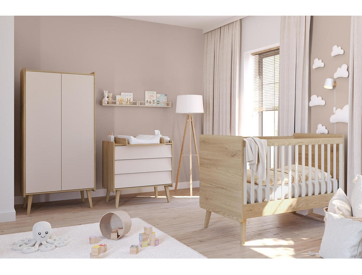 BABYZIMMER Vienna Fresh Set A - 4-teilig - Eichefarben/Beige, Holzwerkstoff (90/185/51cm) - QMM TraumMöbel