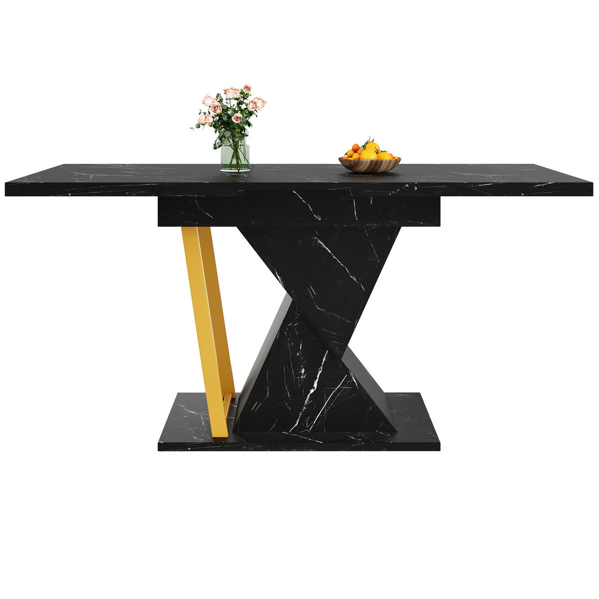 ESSTISCH 110-140x80x76 cm in Schwarz aus MDF mit Marmoroptik ausziehbar - Schwarz, Holzwerkstoff (140/80/76cm) - Modfu