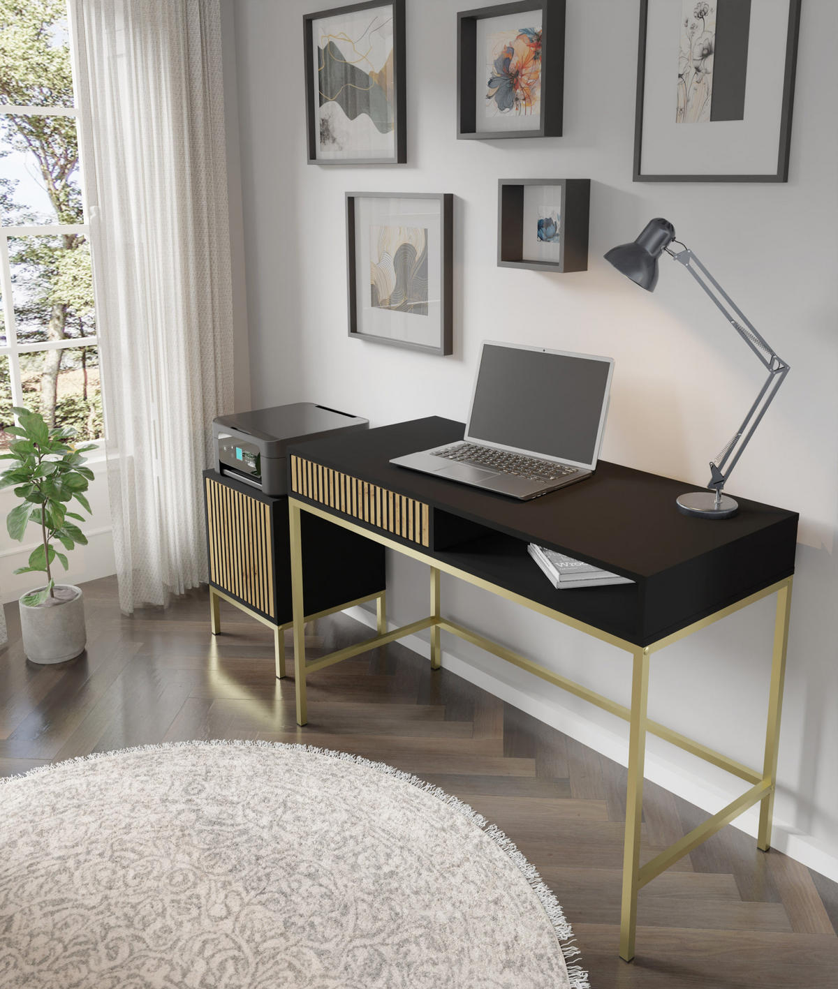 SCHMINKTISCH Schwarz, Artisan-Schwarz, Gold 112/78/50 - Schwarz, Holzwerkstoff (112/78/50cm) - RAUMHIRSCH FURNITURE
