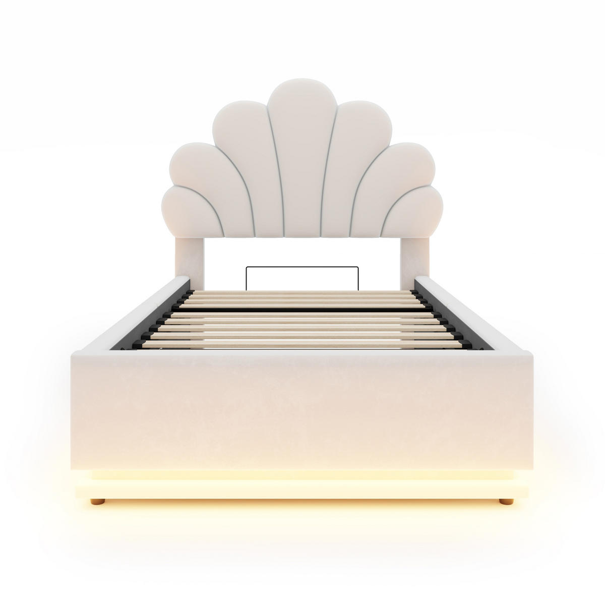 STAURAUMBETT 90/200 cm mit Blüten-Kopfteil und LED, DE-41667, in Beige - Beige, Metall (90/200cm) - ComfortXL