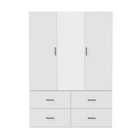 KLEIDERSCHRANK 3 Türen, Spiegel, 4 Schubladen, integrierte Kleiderstange, 130x51,8x181,5 cm, weiß - Weiß, Holz (130/181.5/51.8cm) - EuroLiving