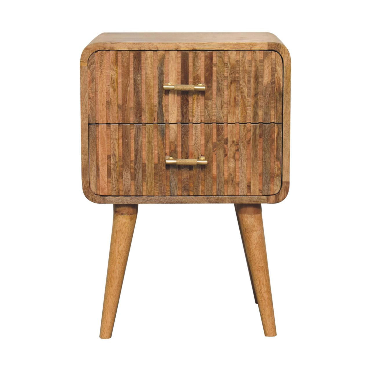 NACHTTISCH T-Bar Riffel, beige - Beige/Messingfarben, Mangoholz/Holz (45/65/35cm) - Artisan Furniture
