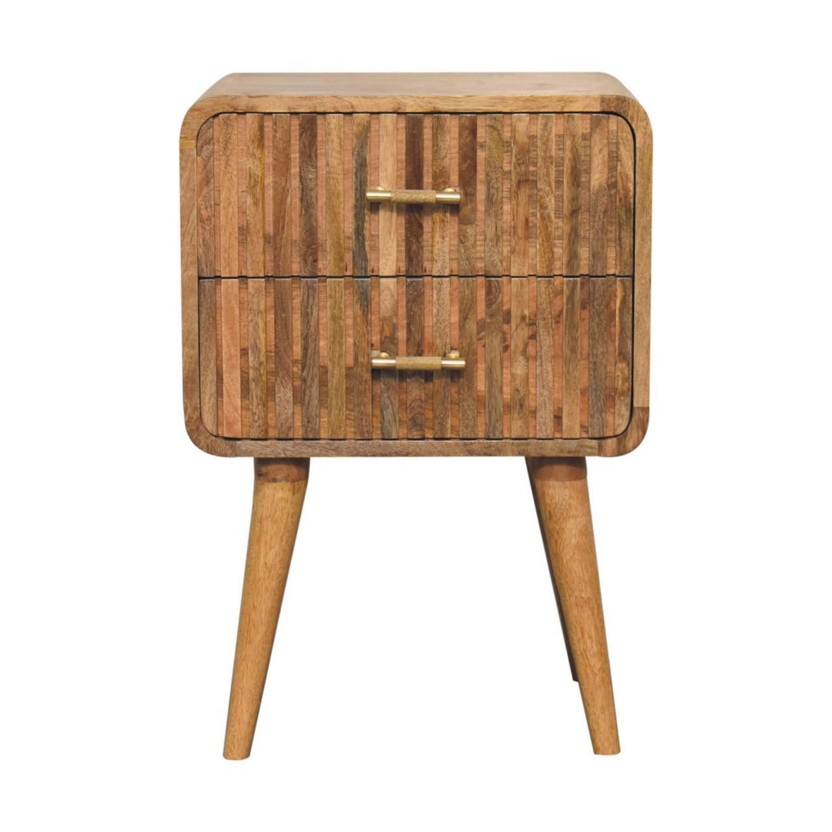 NACHTTISCH T-Bar Riffel, beige - Beige/Messingfarben, Mangoholz/Holz (35/65/45cm) - Artisan Furniture