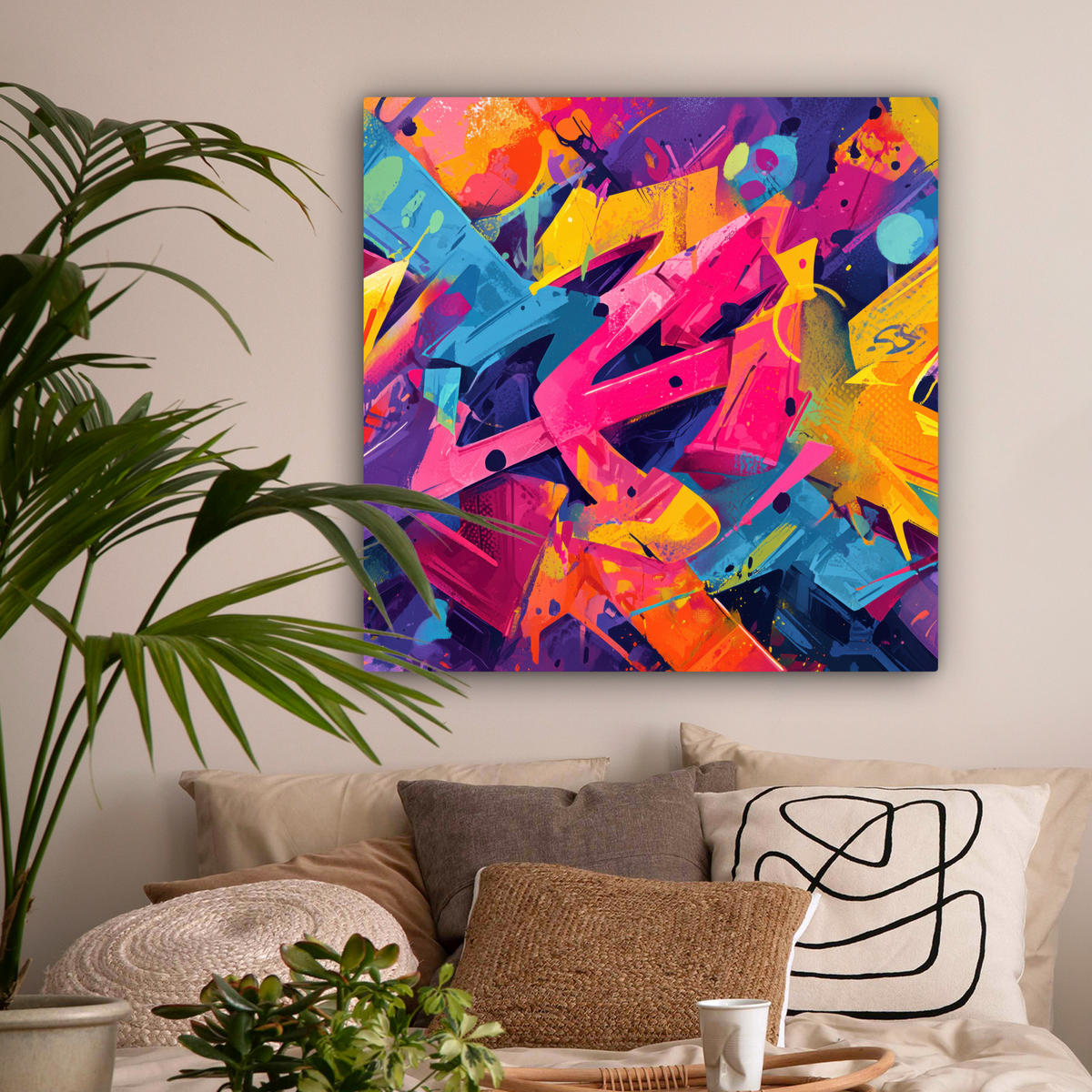 LEINWANDBILD Abstrakt - Formen - Farbenfroh Deko Groß 90x90 cm - Magenta, Textil (90/90cm) - MuchoWow