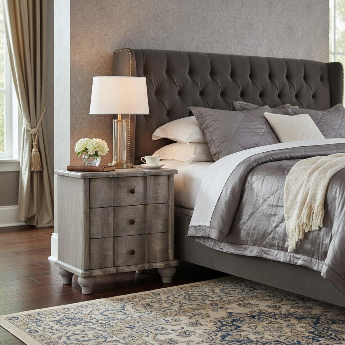 NACHTTISCH mit Acid-Wash-Finish, 3 Schubladen, grau - Grau, Holz (55/63/40cm) - Artisan Furniture