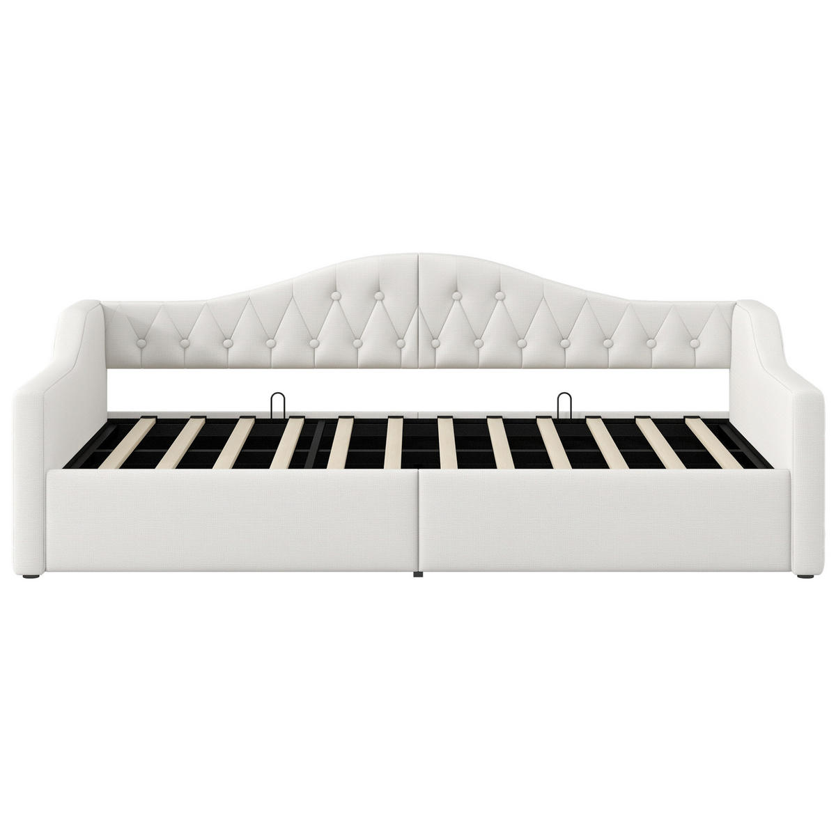 TAGESBETT 90/200 cm mit LED-Beleuchtung, Stauraum und Leinenpolsterung, Beige - Beige, Holzwerkstoff (90/200cm) - Redom