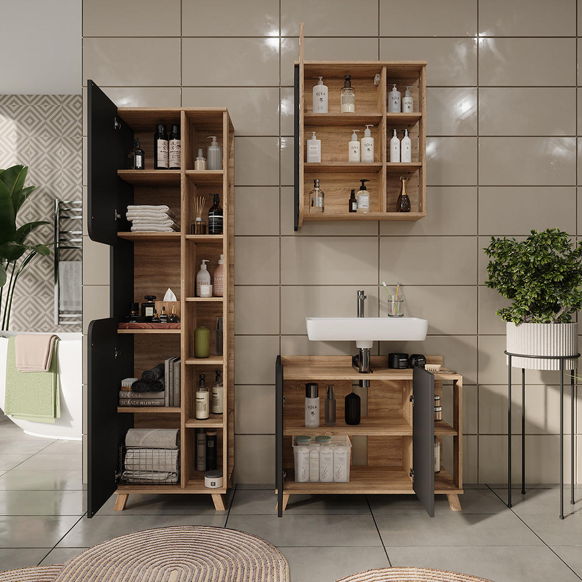 KOUPELNOVÝ NÁBYTEK Karen Sonoma/antracit - Sonoma dub/antracitová, kompozitní dřevo (80/65/35cm) - Vicco