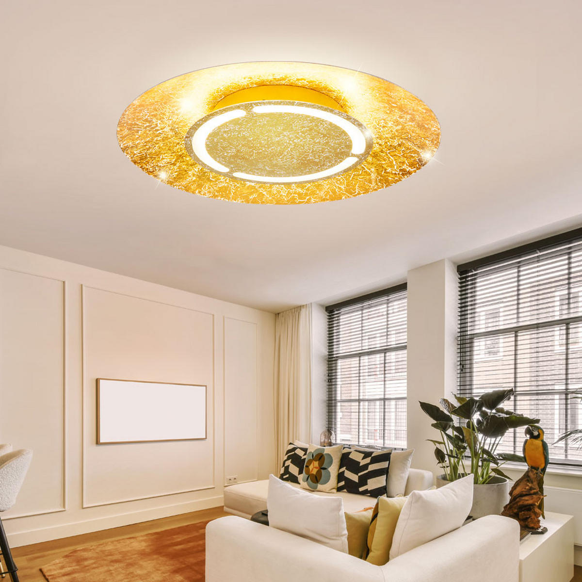 LED DECKENLEUCHTE TABEA Gold Weiß Patiniert - Goldfarben, Metall (50/50/8.5cm)