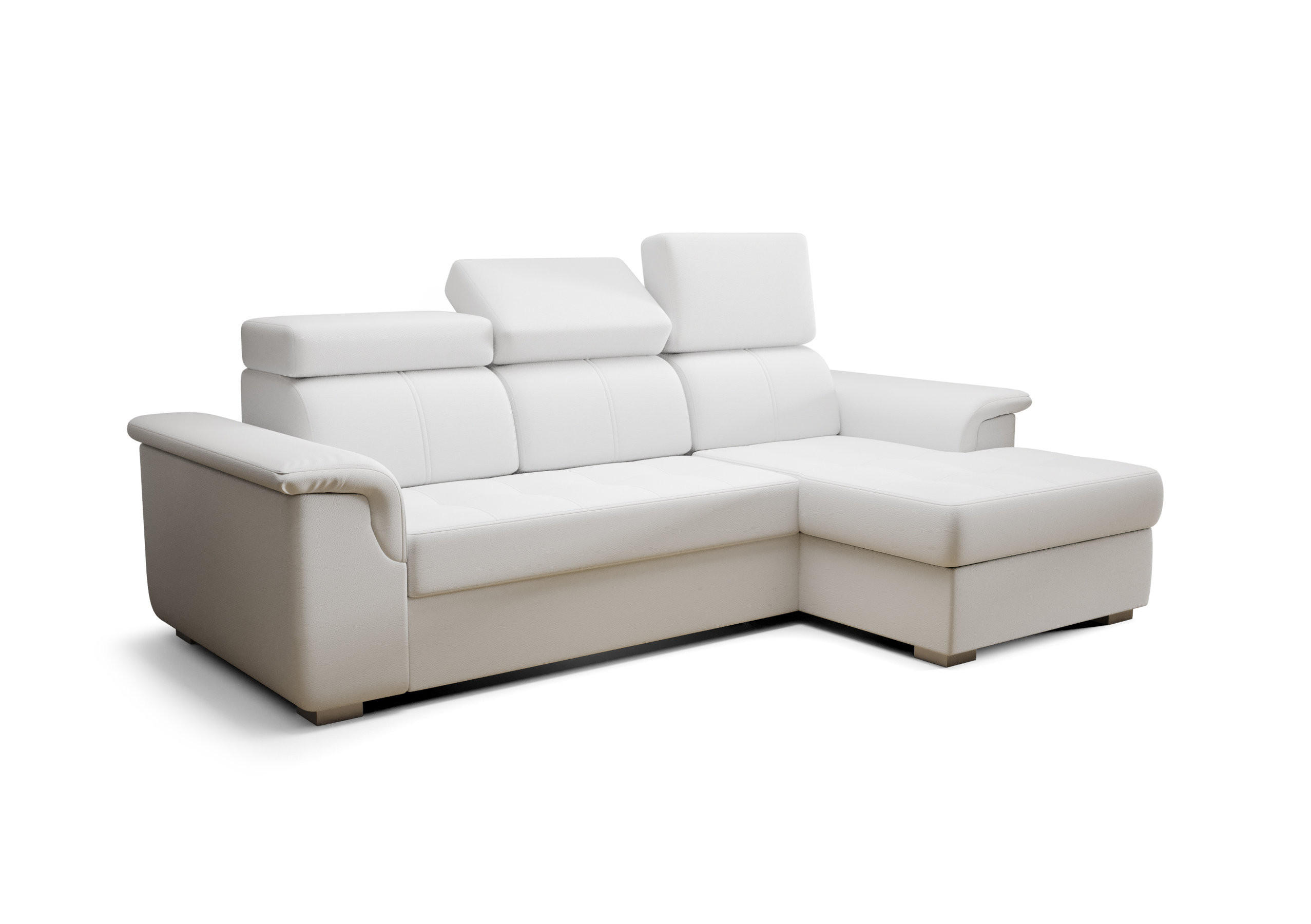 ECKSOFA KONGO RBN06, Eckcouch in L-Form mit Schlaffunktion, Farbe: Weiß, Kunstleder, Ottomane Rechts - Weiß, Textil (247/165cm) - O-Sofa