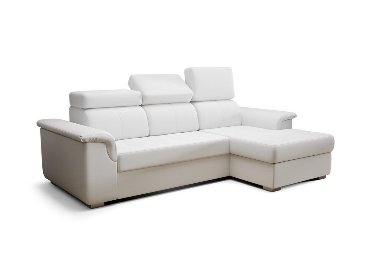 ECKSOFA KONGO RBN06, Eckcouch in L-Form mit Schlaffunktion, Farbe: Weiß, Kunstleder, Ottomane Rechts - Weiß, Textil (247/165cm) - O-Sofa
