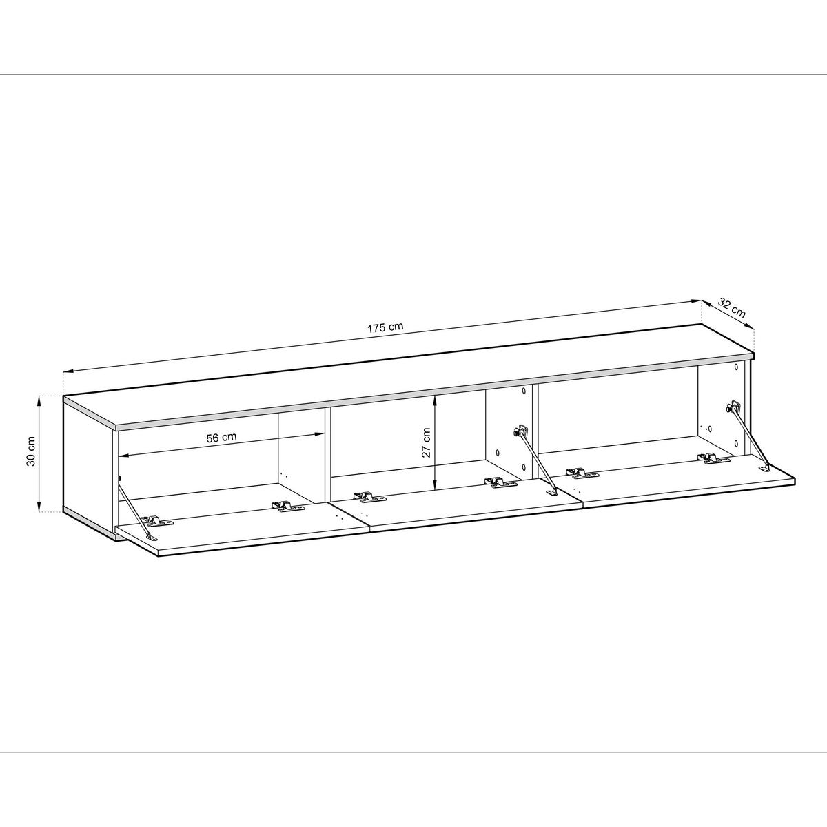 HÄNGEBOARD Banff RTV175 MDF – Graues Matt, Artisan-Eiche - Grau, Glas/Holzwerkstoff (175/30/32cm) - Komodee