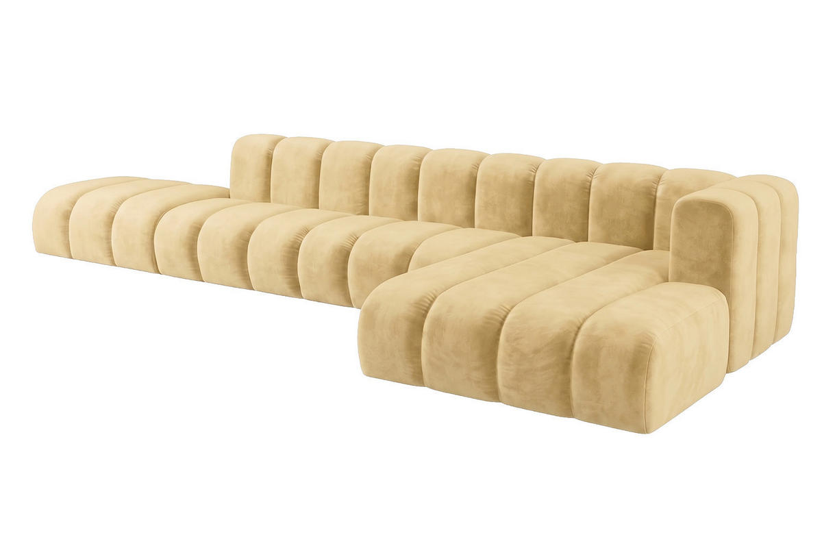 ECKSOFA Modulares In L-Form Mit Hocker, Velvet-Stoff Riviera, Buttergelb, Rechts, GRAND - Hellgelb, Holz (386/179cm) - Kaiser Möbel