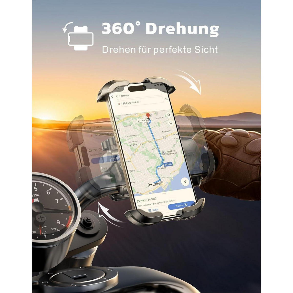 HANDYHALTERUNG Fahrrad 360° drehbar mit Doppel-Sicherheitsverschluss - Schwarz, Kunststoff (6/4/10cm)