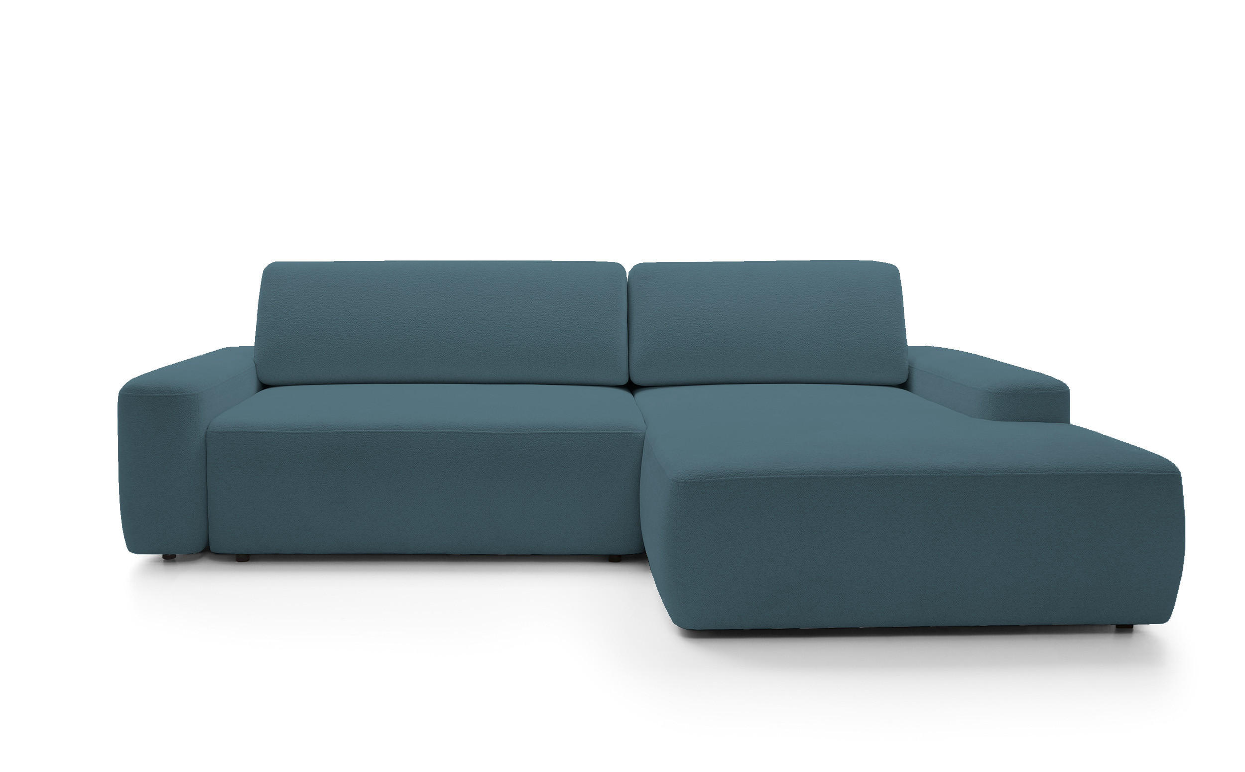 ECKSOFA BOULI 4-Sitzer Polstersofa Raven mit Schlaffunktion 130x210 cm Bettzeugcontainer 264x162x82 cm rechts, Farbe: Seegrün - Smaragdgrün, Holz/Textil (264/162cm) - DomoHome