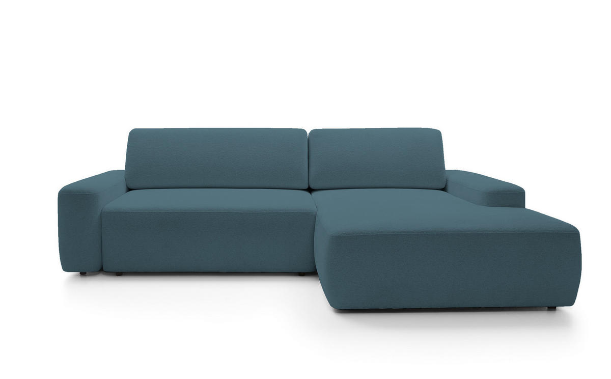ECKSOFA BOULI 4-Sitzer Polstersofa Raven mit Schlaffunktion 130x210 cm Bettzeugcontainer 264x162x82 cm rechts, Farbe: Seegrün - Smaragdgrün, Holz/Textil (264/162cm) - DomoHome