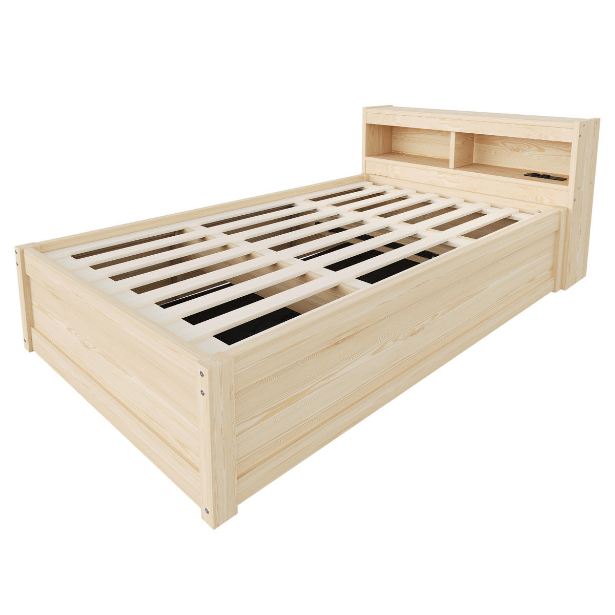 SCHLAFSOFA 90x200cm LED Stauraum Steckdose Massivholz - Naturfarben, Holzwerkstoff (90/200cm) - FLIEKS