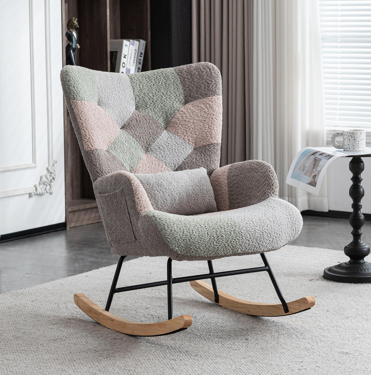 HOUPACÍ židle 93 cm barevné, sametové, s podnožkou a bederním polštářem - různobarevná, textil (83/91/68cm) - BEAOK