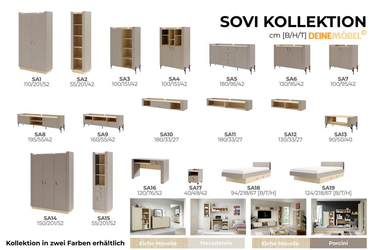 KINDERSCHREIBTISCH SOVI 16 120 / 76 / 52 cm in Porcini / Eiche Mavelie - Greige/Eichefarben, Holzwerkstoff (120/76/52cm) - Deine Möbel 24