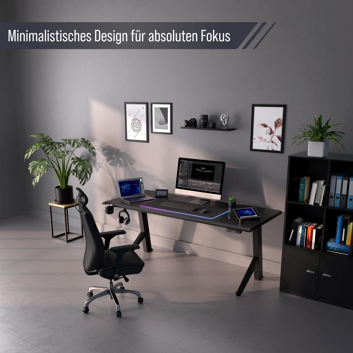 TISCHPLATTE 180x80, Schreibtischplatte 180x80 cm - Outline, Schwarz - Schwarz, Holzwerkstoff (180/80/2.5cm) - Ultimate Setup