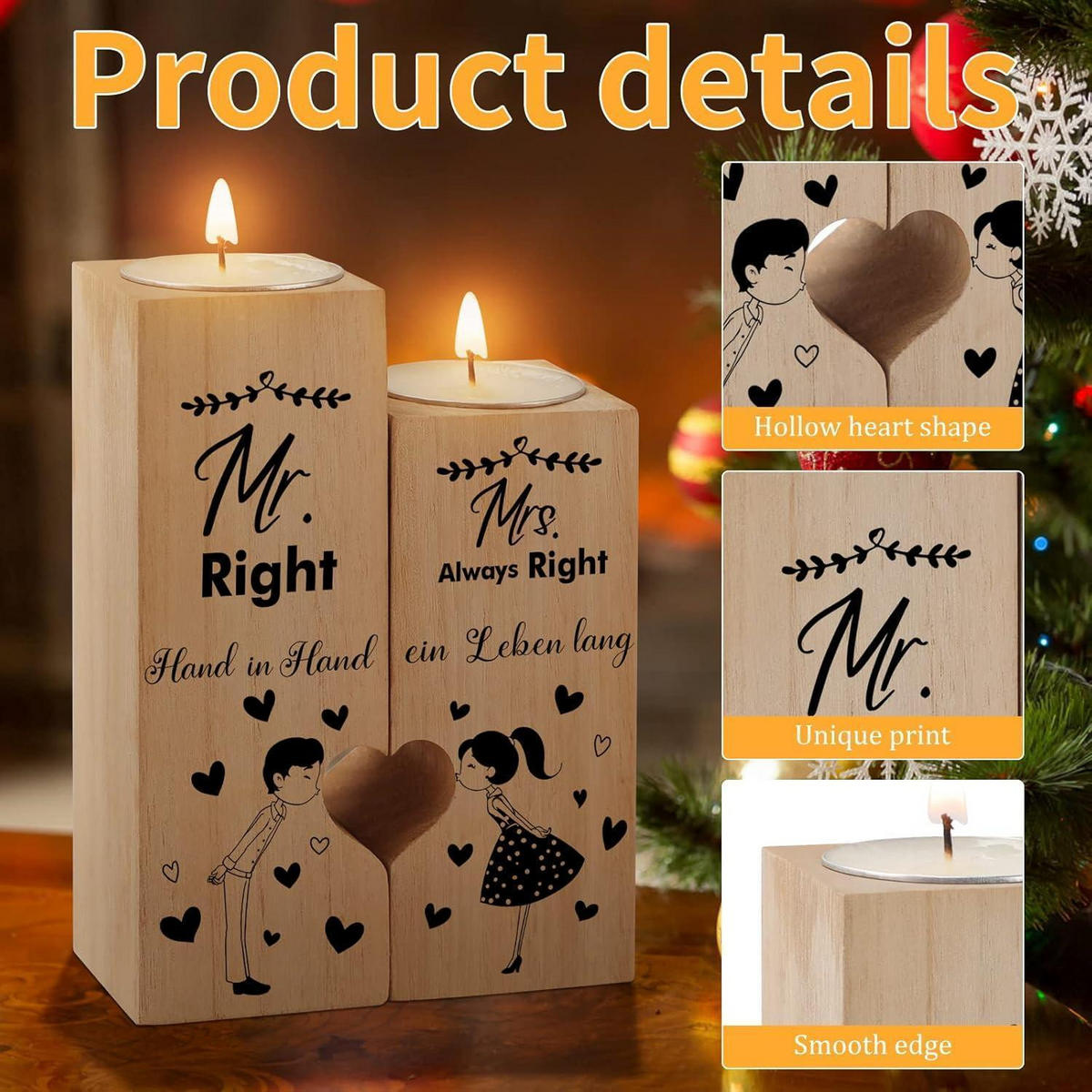 KERZENSTÄNDER 2-teiliges Set Herz Motiv Holz - Braun, Holz (5/10/5cm)