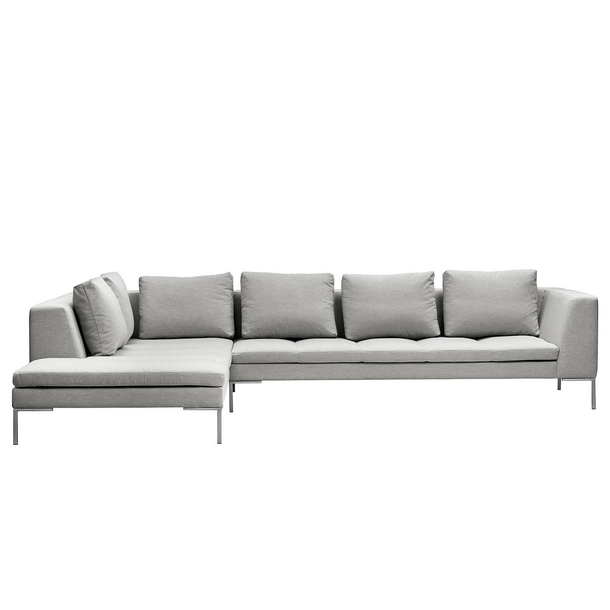 ECKSOFA mit Ottomane - Chromfarben/Hellgrau, Textil/Metall (319/230cm) - home24