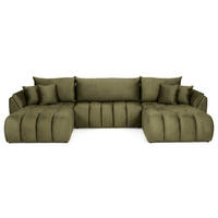 ECKSOFA Iris U mit Schlaffunktion und Bettkasten, U-Form – Olivgrün Samt 382/184/85 cm - Schwarz/Olivgrün, Kunststoff/Textil (382/184cm) - WFL GROUP