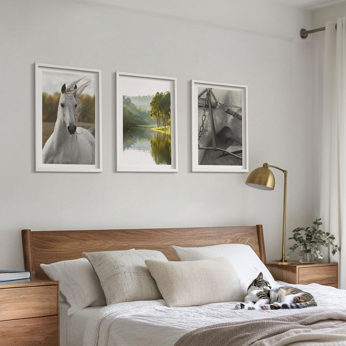 BILDER SET 3er Set - 40x60 cm Weißer Rahmen - Natur des Flusses White Horses - Weiß, Kunststoff (40/60cm) - TULUP