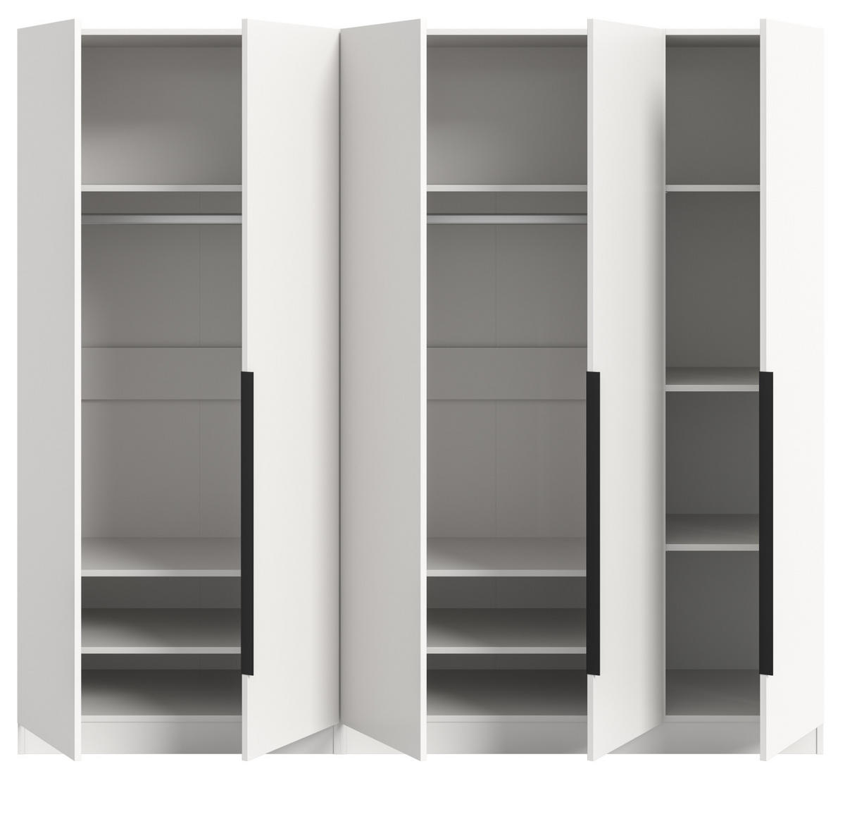 KLEIDERSCHRANK weiß 5-türig 200 x 181 cm, Drehtürenschrank mit zusätzlichen Einlegeböden - Schwarz/Weiß, Holzwerkstoff/Kunststoff (200/181/52cm) - Inn.Furn