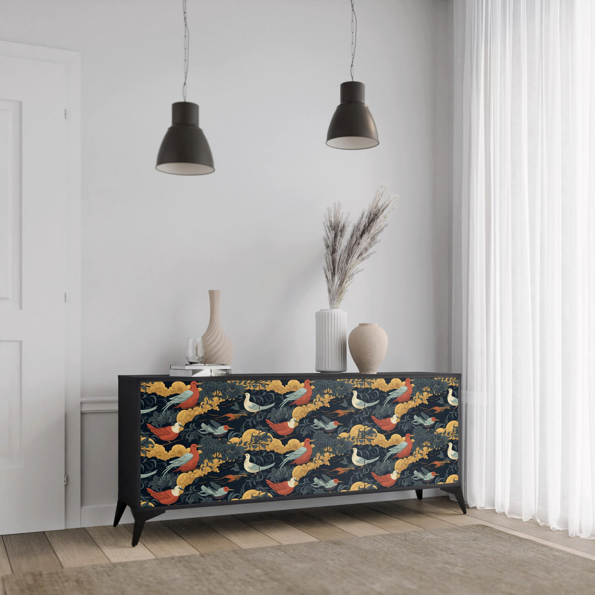 SIDEBOARD FOWLY DAZE, Eicheneffekt, 164,5x42x77,5 cm, 3 Türen - Eichefarben/Buchefarben, Holzwerkstoff/Buchenholz (164.5/77.5/42cm) - SpaceRebels