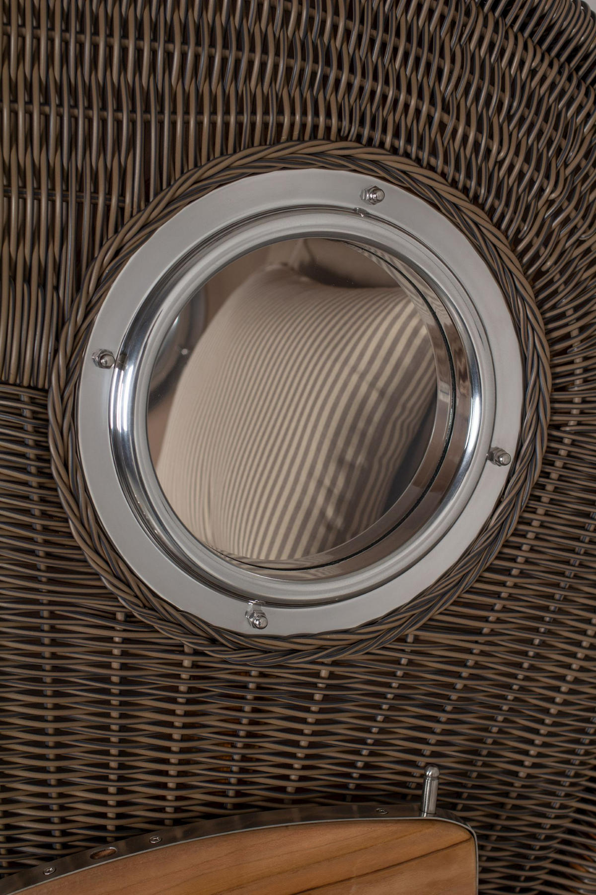 STRANDKORB Komplettset: Ammersee Single Teak Bullauge - PE grau - Modell 534 - Beige/Braun, Holz/Kunststoff (96/165/80cm) - bene living