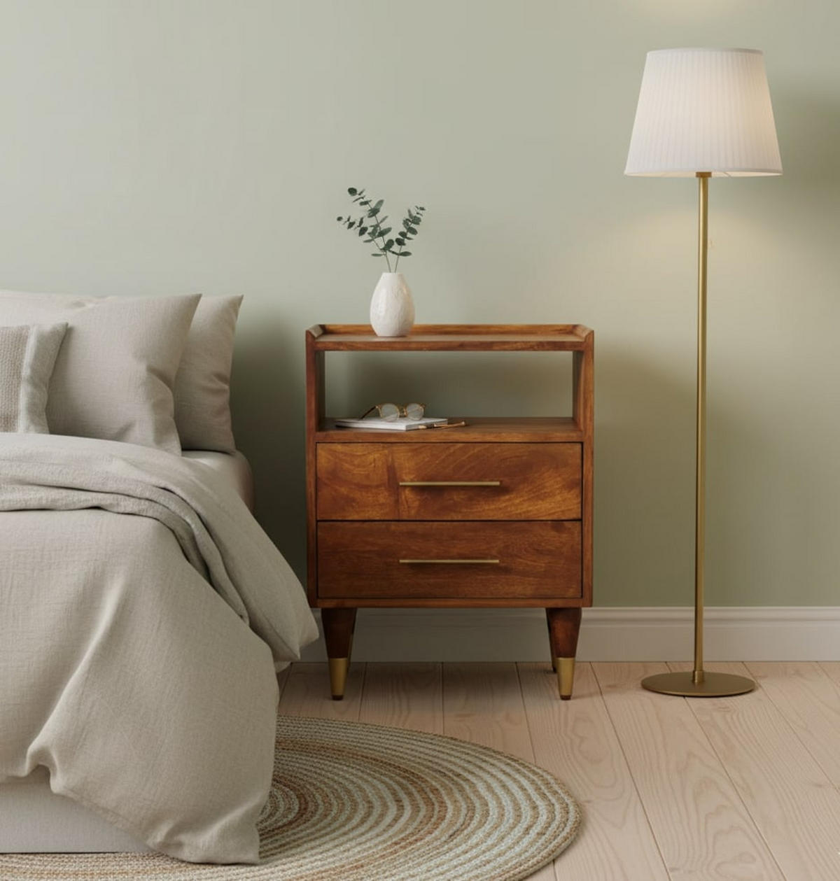 NACHTTISCH mit Kastanien-Finish, 2 Schubladen, 1 offene Ablage, braun - Braun, Holz/Metall (45/60/35cm) - Artisan Furniture