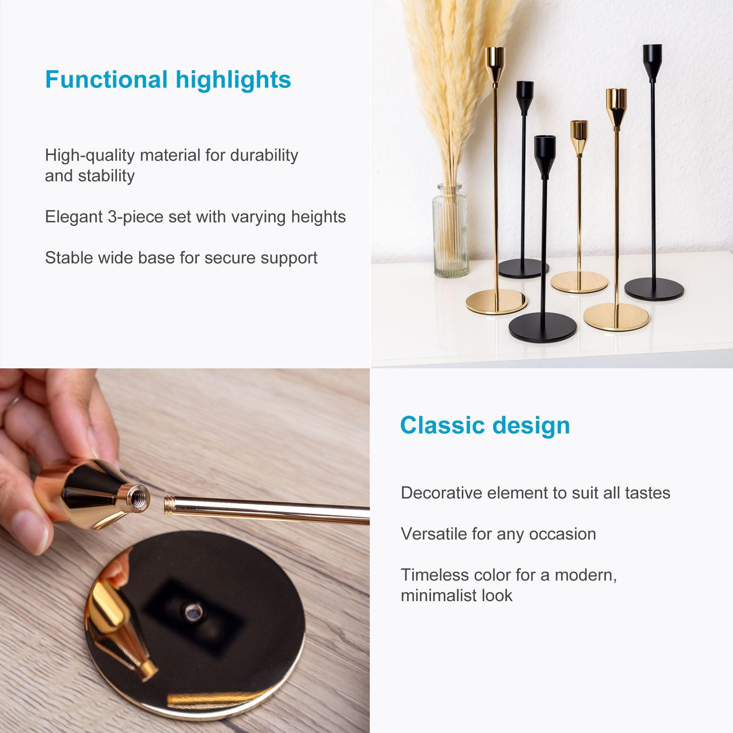 KERZENSTÄNDER 33/28/23 cm (3er-Set) - Roségold, Metall (8/33/8cm) - Intirilife