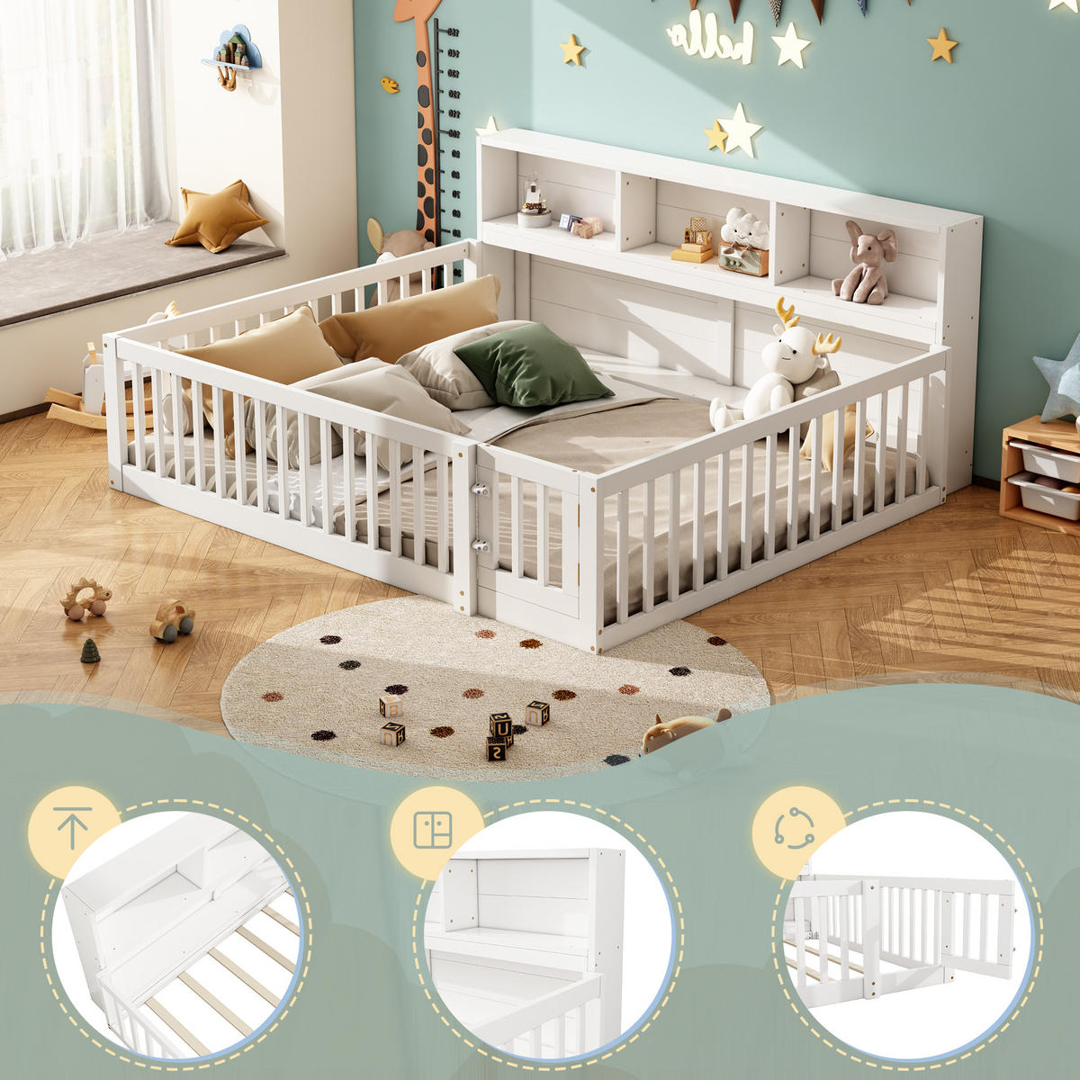 TAGESBETT 140/200 cm Weiß Kiefernholz mit Staufach und Lattenrost - Weiß, Holz (140/200cm) - OKWISH