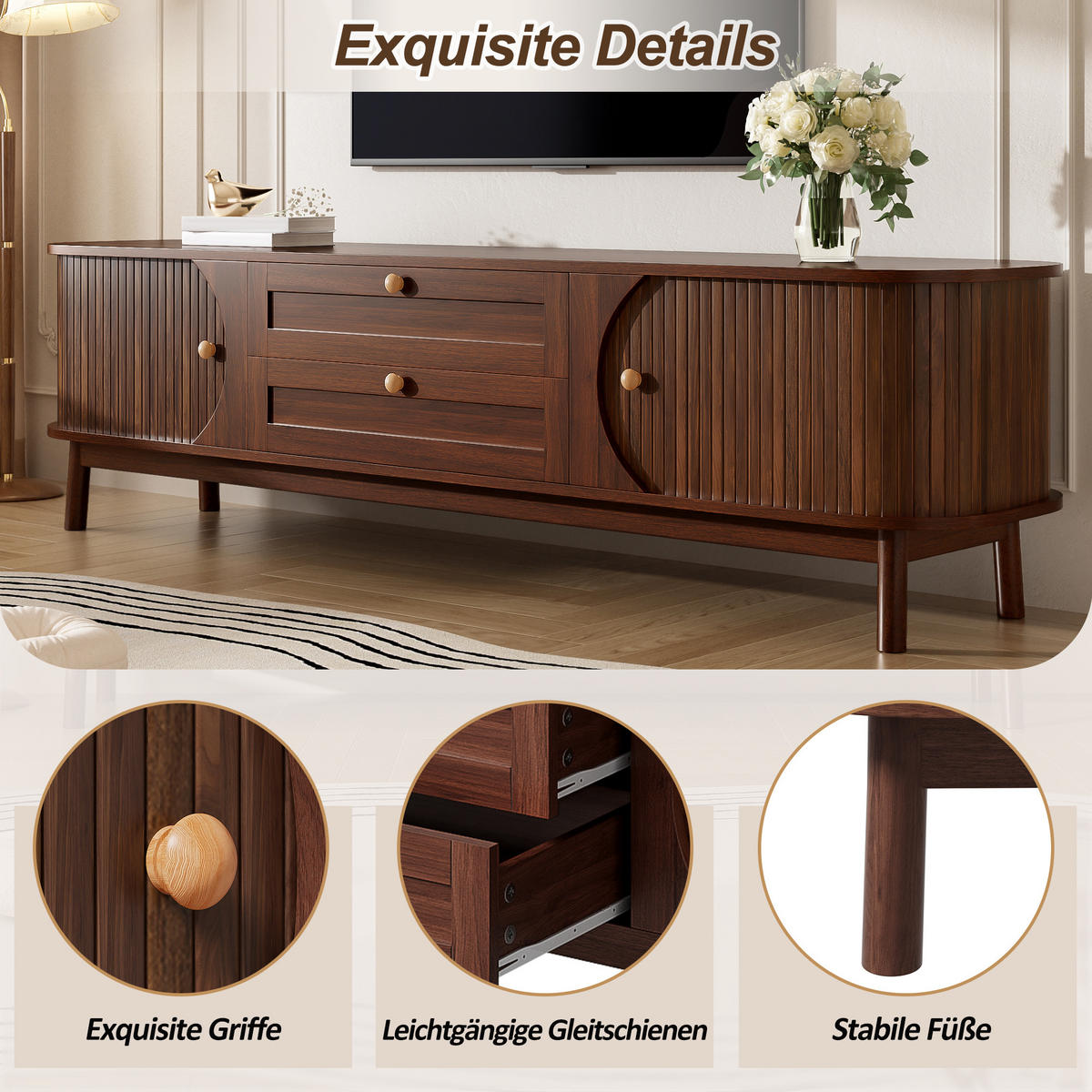 TV-SCHRANK Holzoptik Schubladen Stauraum modern - Walnussfarben, Holzwerkstoff (39.5/46/170cm) - FLIEKS