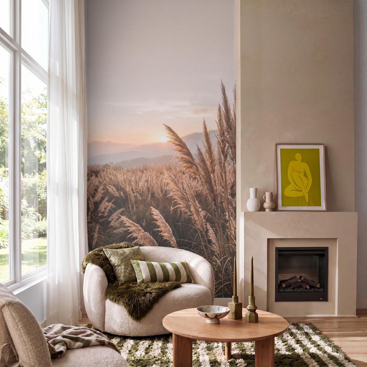TAPETE - Gras - Feld - Sonne - Natur - 140x300 cm - Sandfarben, Papier (140/300cm) - OnlyWow