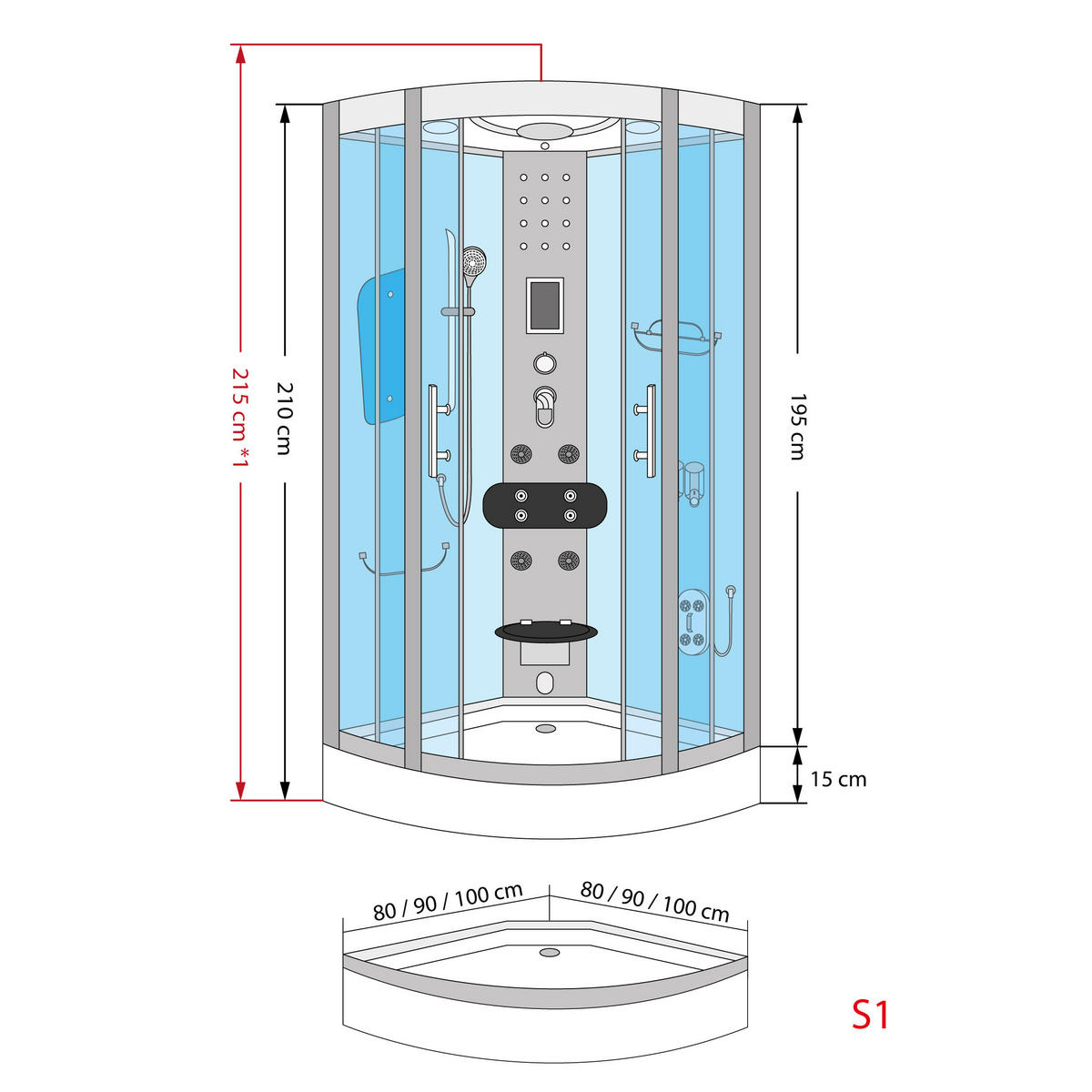 DAMPFDUSCHE Dusche D46-20M3 Weiß 100x100 - Weiß, Glas/Kunststoff (100/100/215cm) - AcquaVapore by Sandra Jentho